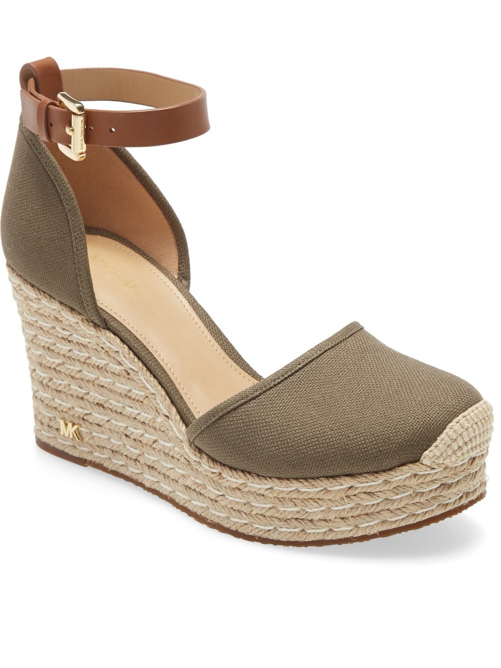 Michael Kors Kendrick Wedge Sandal Shoes Size 7.5 Army Green MK Ankle Strap